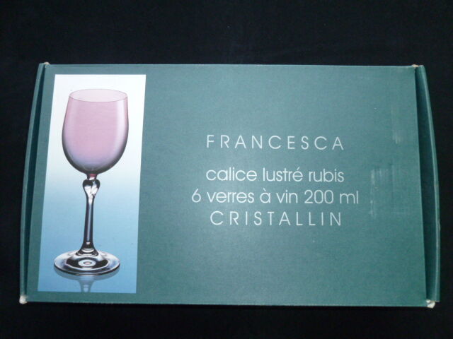 Set of 6 wine glasses in iridescent red crystalline Francesca