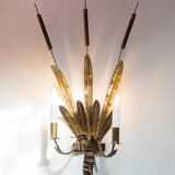 Vintage wall light with rush and leaves in sheet metal and gold metal