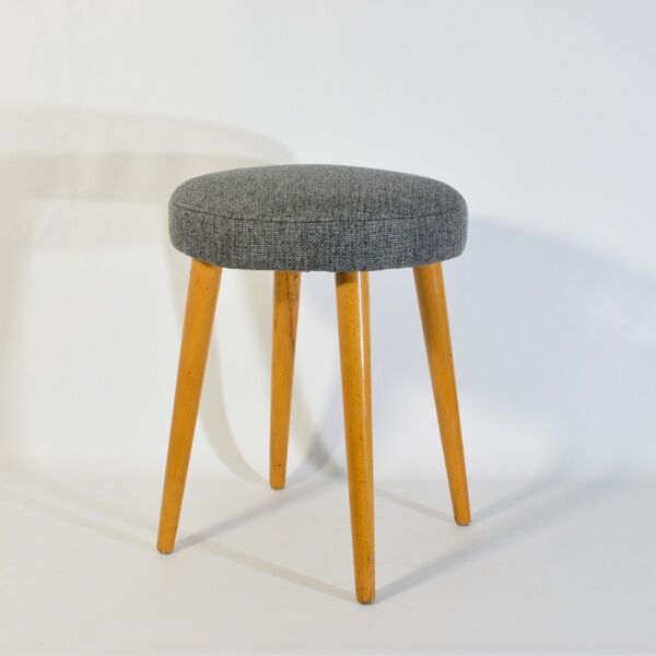Vintage grey spring stool restored, wood
