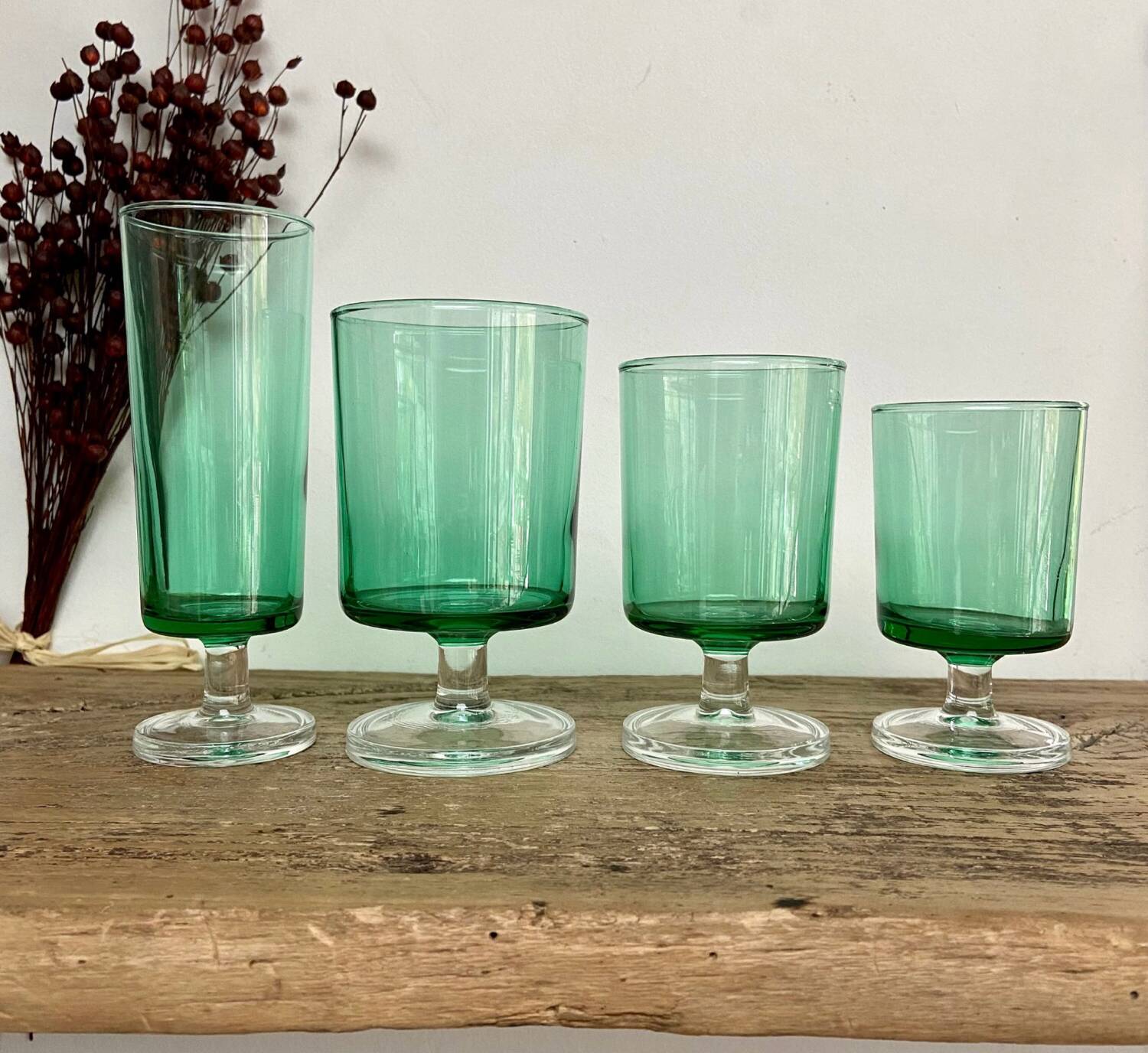 6 LUMINARC emerald green glasses