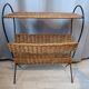 Antique magazine rack made of iron and woven rattan wicker