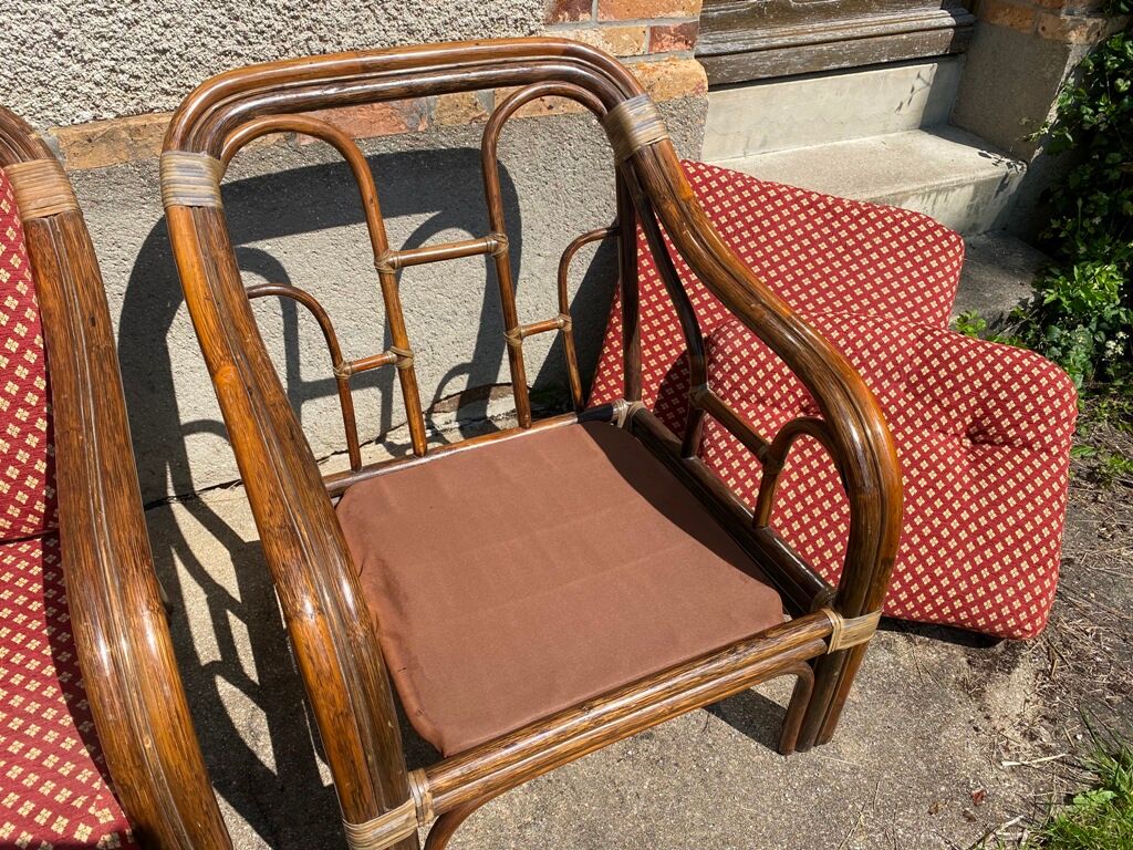 Vintage rattan lounge set 1 bench and 2 armchairs