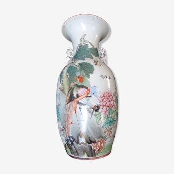 Vase Chinois oiseau grue porcelaine 43cm marque XIX