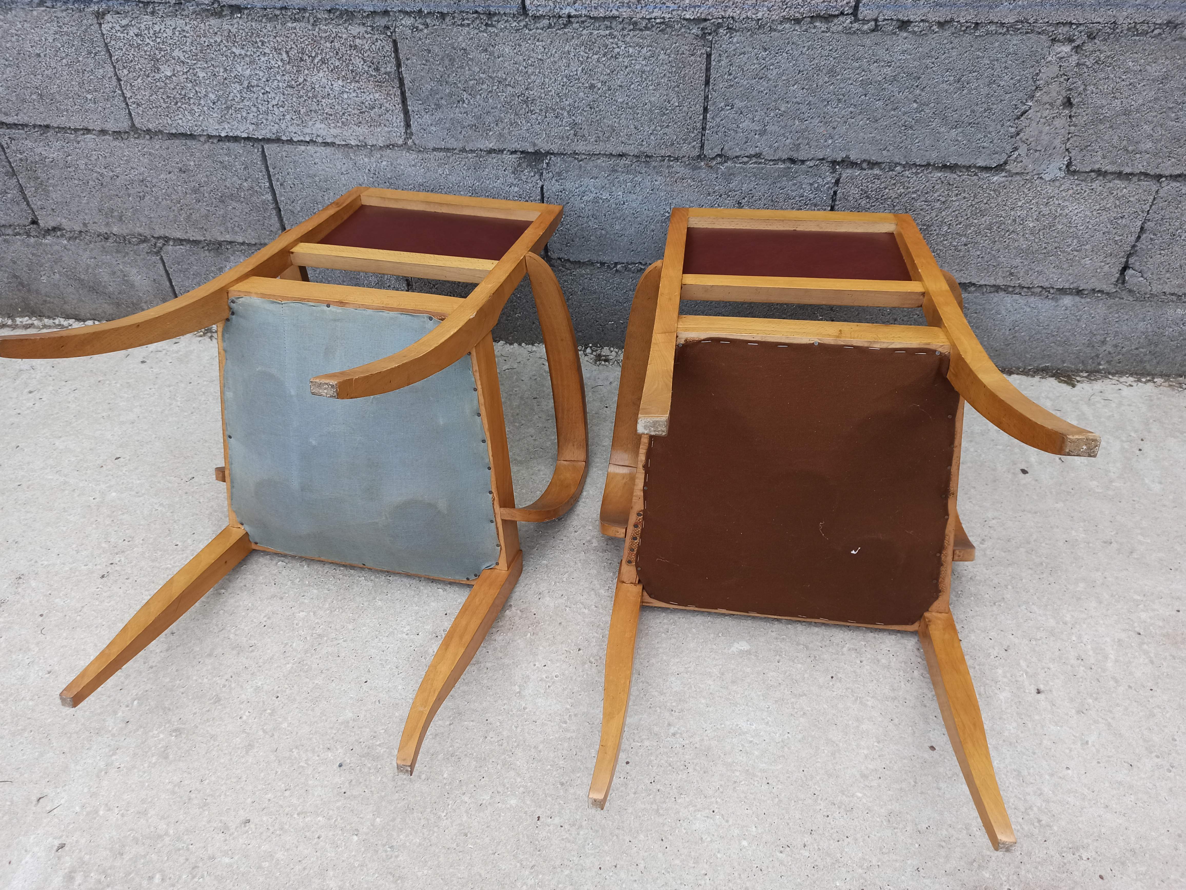 Pair of bridge armchair in brown skaï year 50s