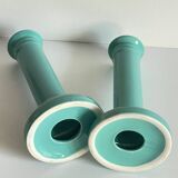 Paire bougeoirs céramique bleue océan vintage