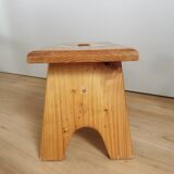 Vintage Hand-Painted Wooden Footstool: Yugoslavian Folk Art Decor