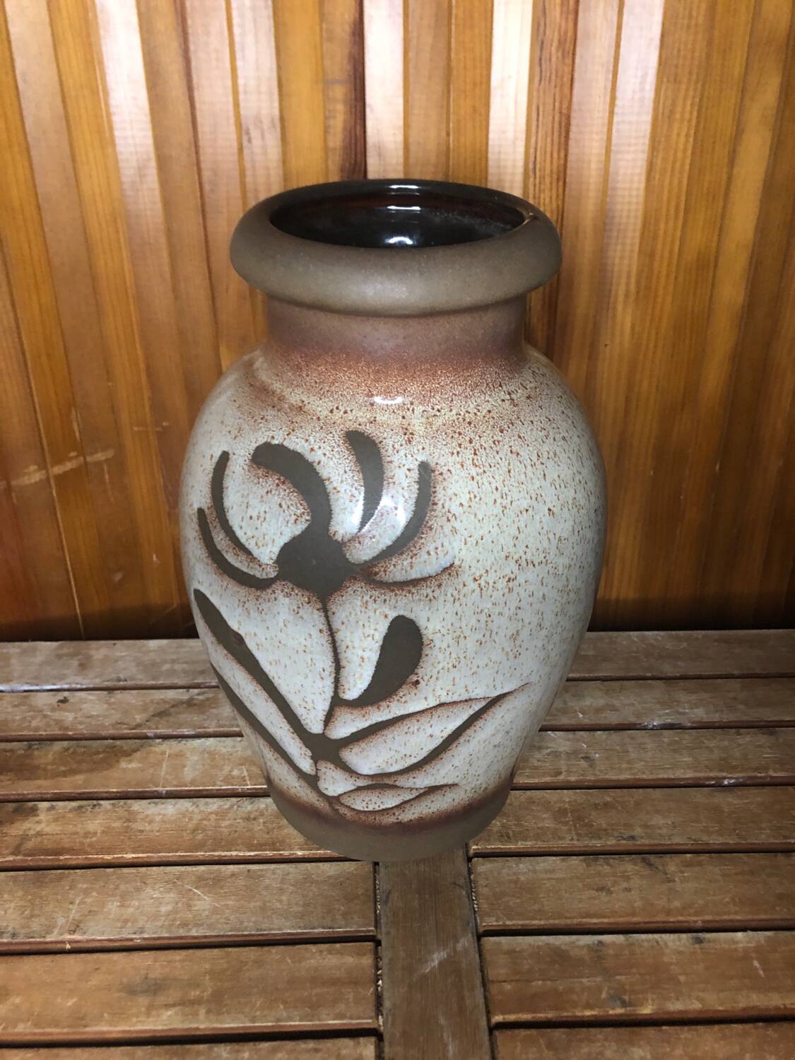 Old beige brown ceramic vase decor flowers w. germany vintage #a633