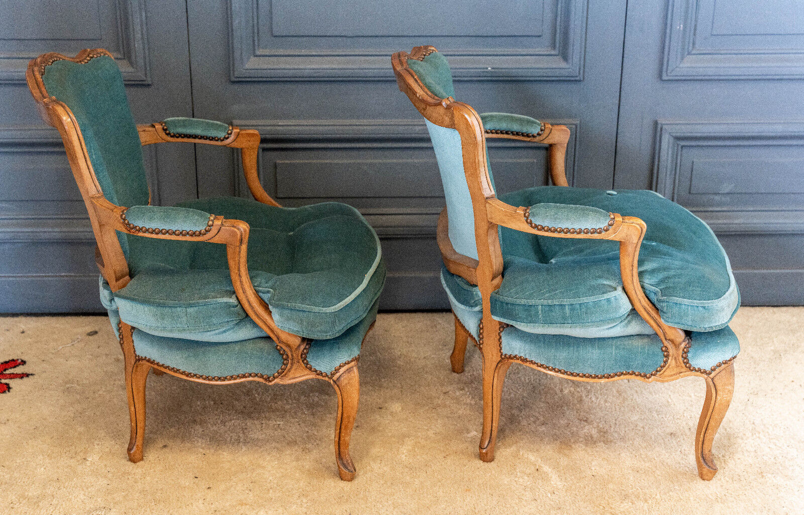 Pair of Louis XV style convertible armchairs Light wood 1900