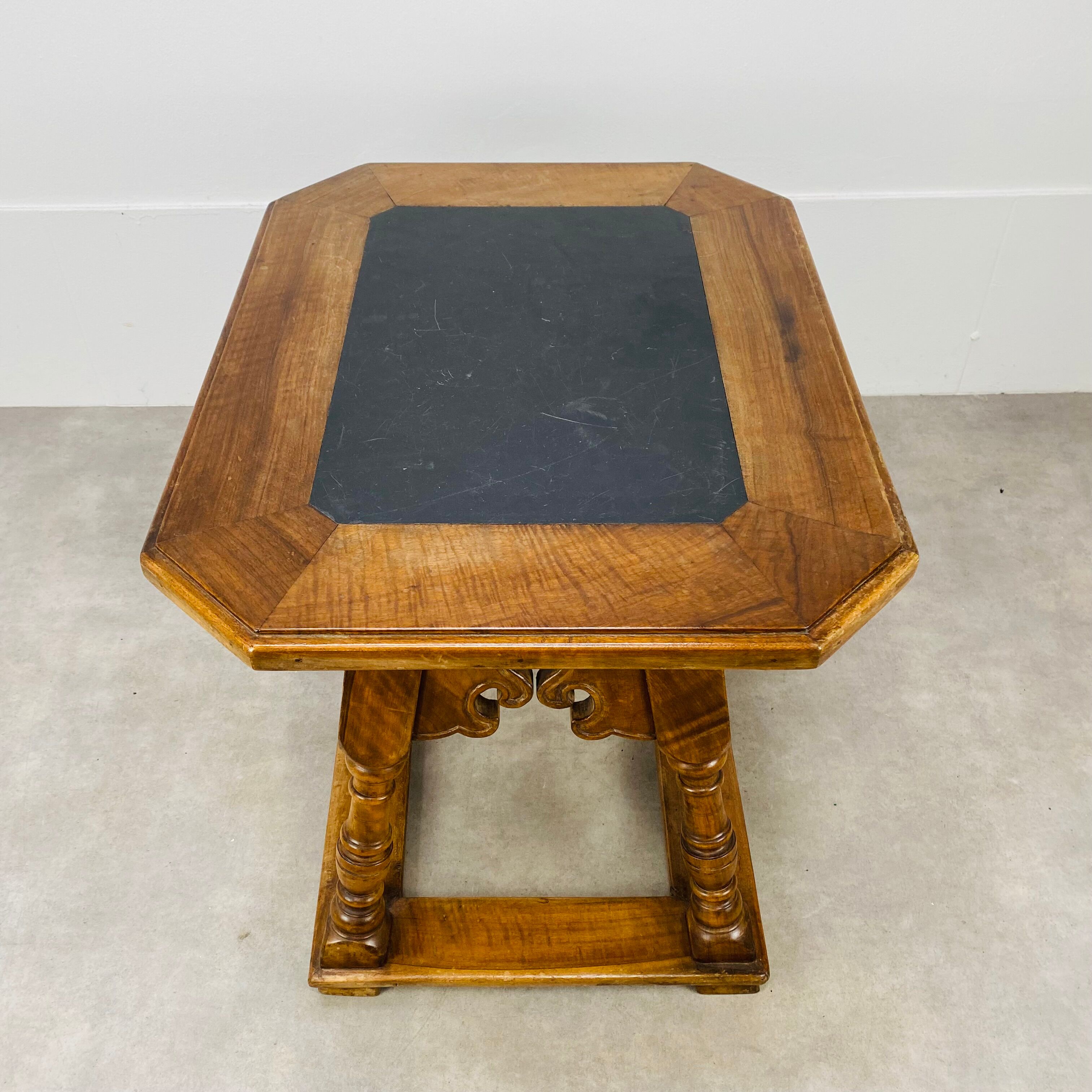 Swiss wood and slate money changer table