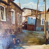 Portrait of child playing in a street
