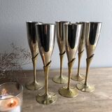 6 flûtes à champagne en laiton doré