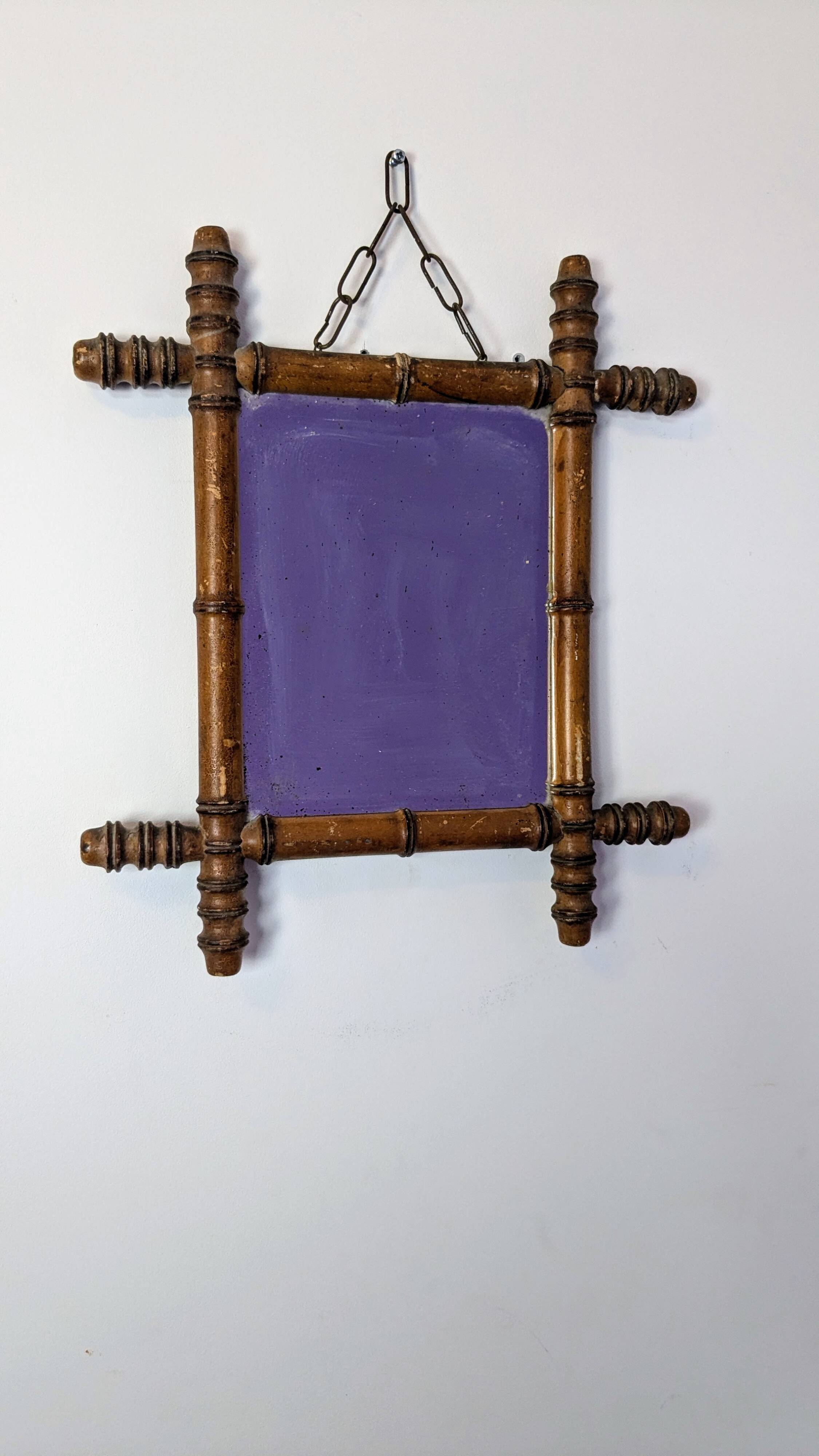 Antique turned bamboo mirror with pitted glass 45x39 cm