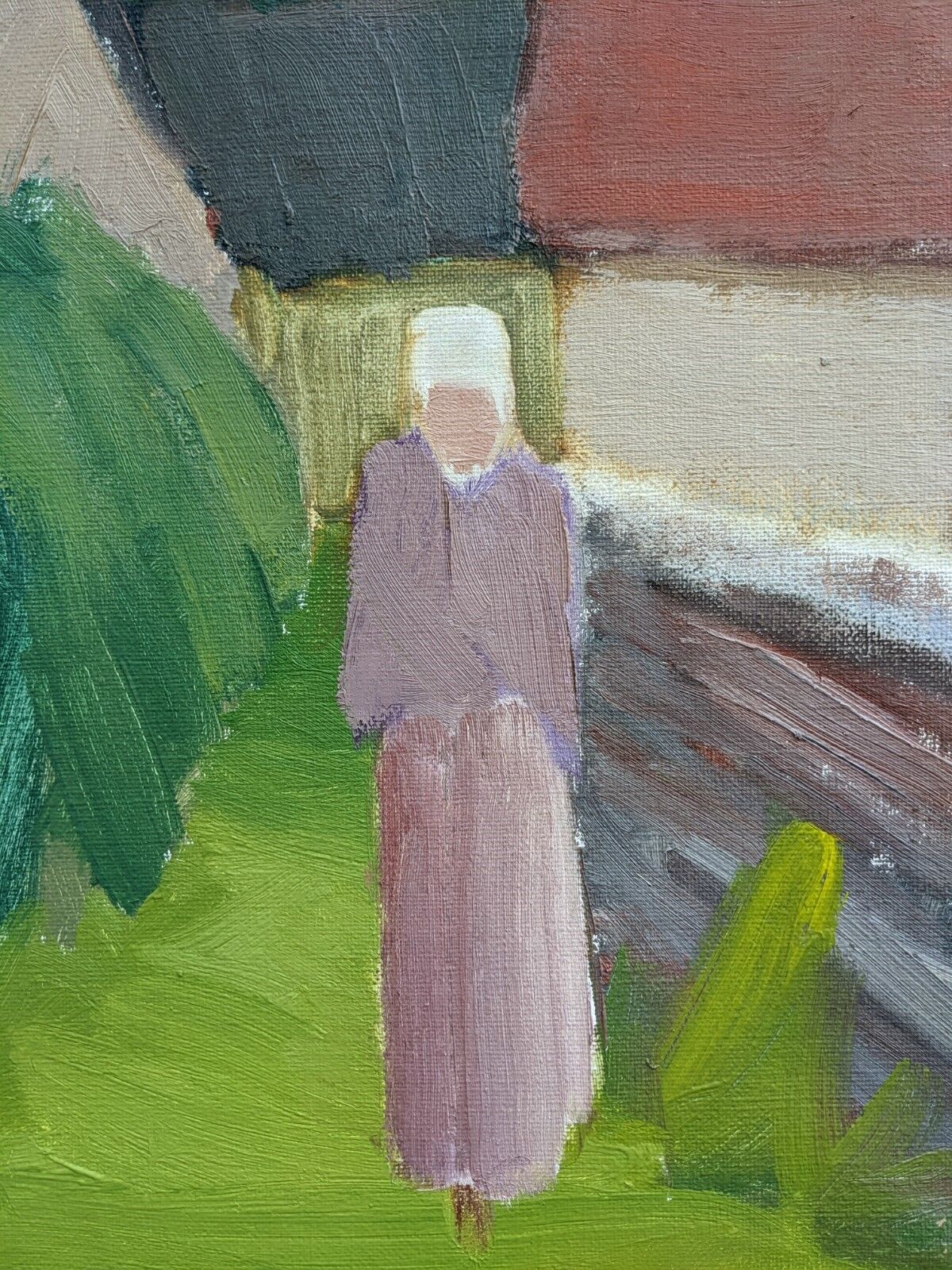1977 Mid-Century Modern "Pensive Walk" Swedish Figurative Oil Painting, Framed