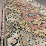 Old Turkish Milas Rug 212x122 cm old vintage carpet Ushak Region Pink Beige Blue