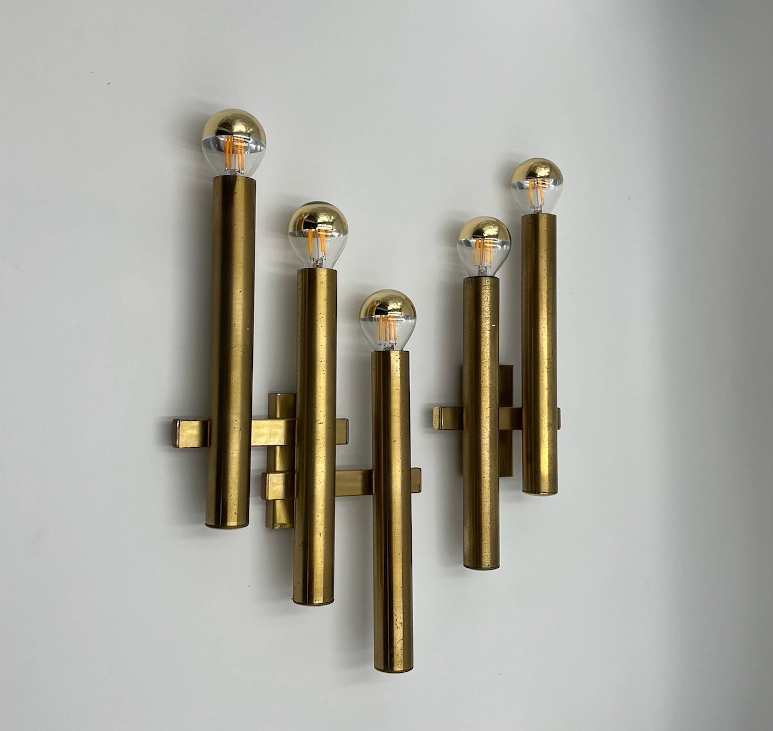 Paire d'appliques en laiton par Gaetano Sciolari pour Maison Boulanger, années 70
