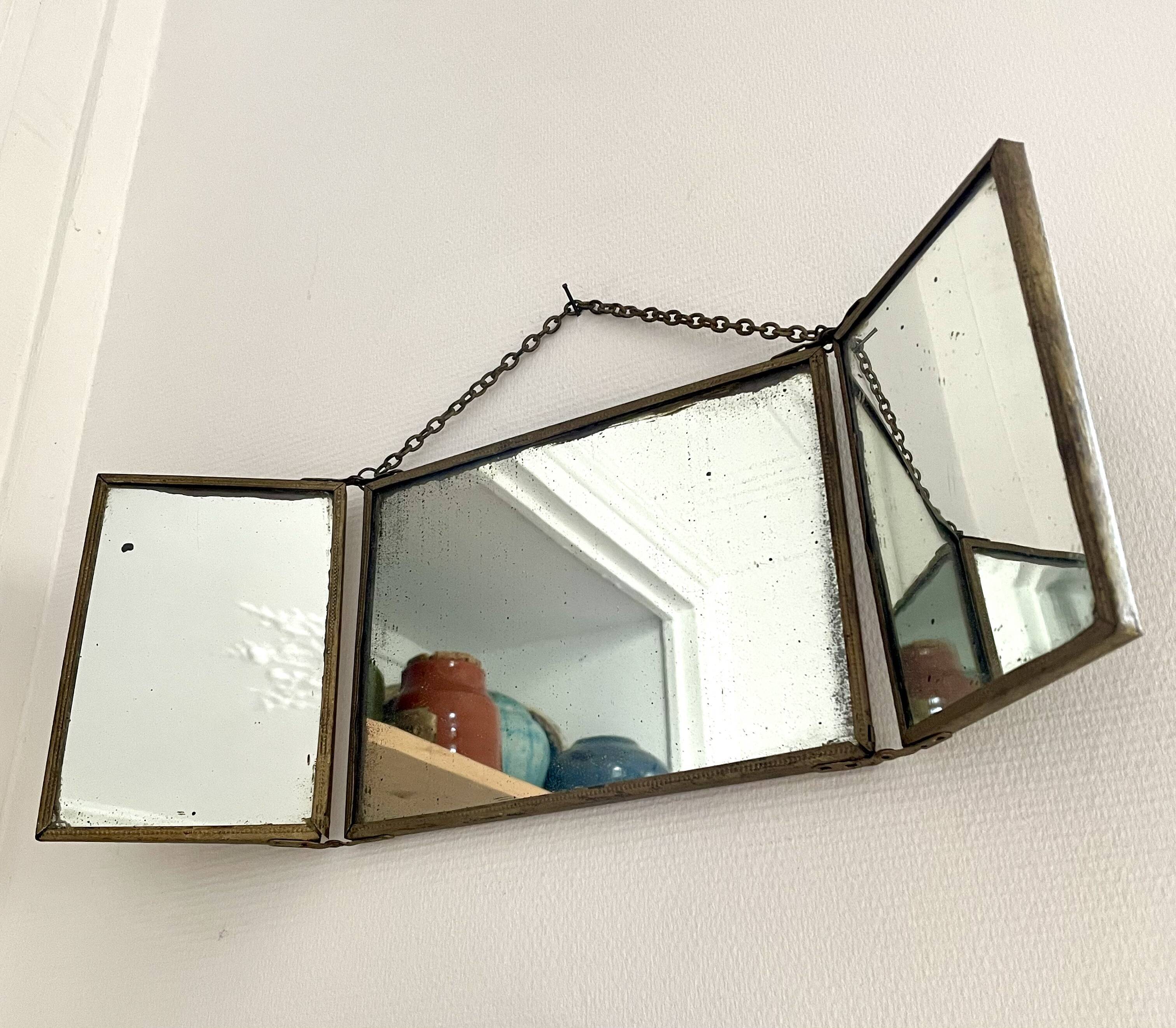 Vintage barber tryptic mirror 41x16cm