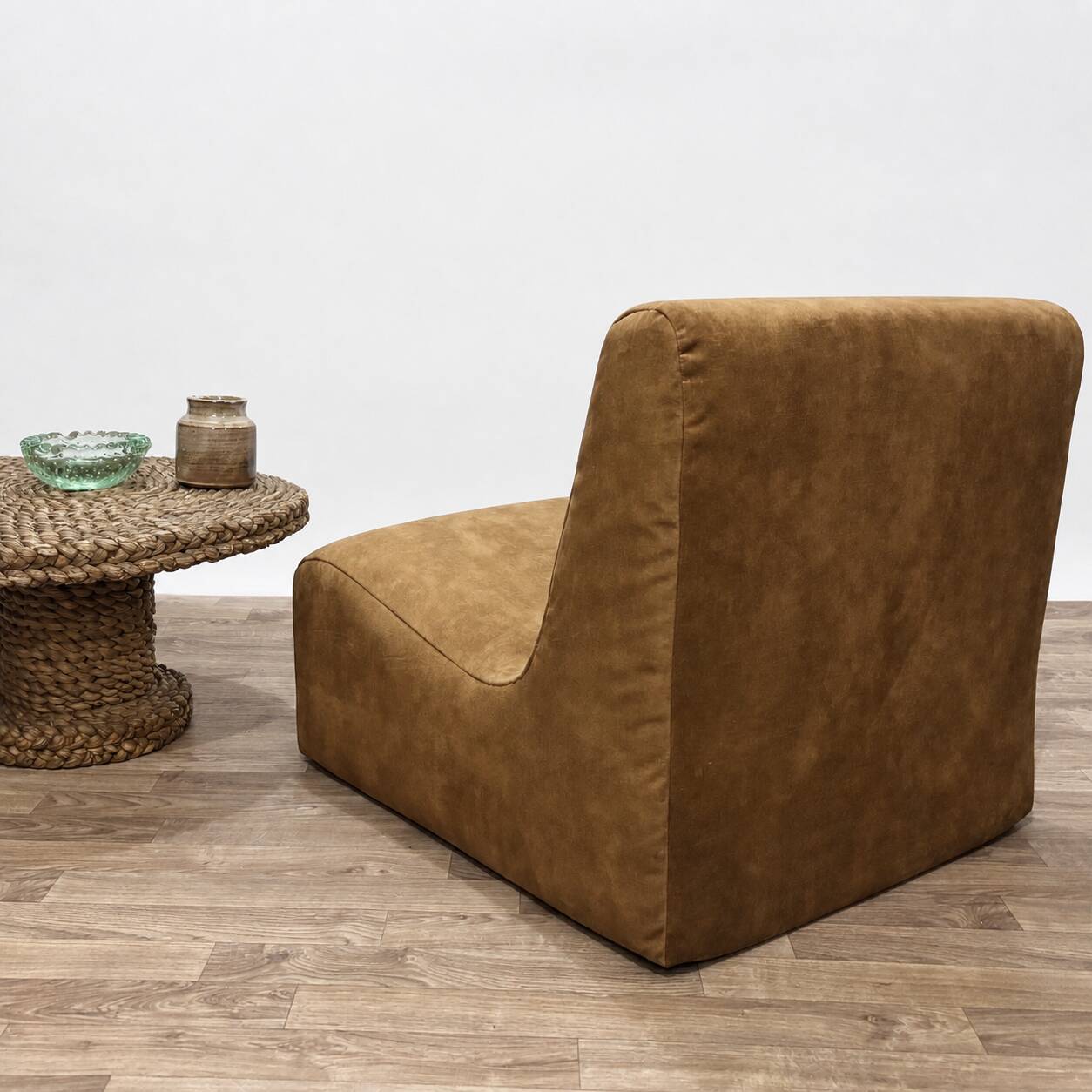 1970s armchair reupholstered in cognac velvet