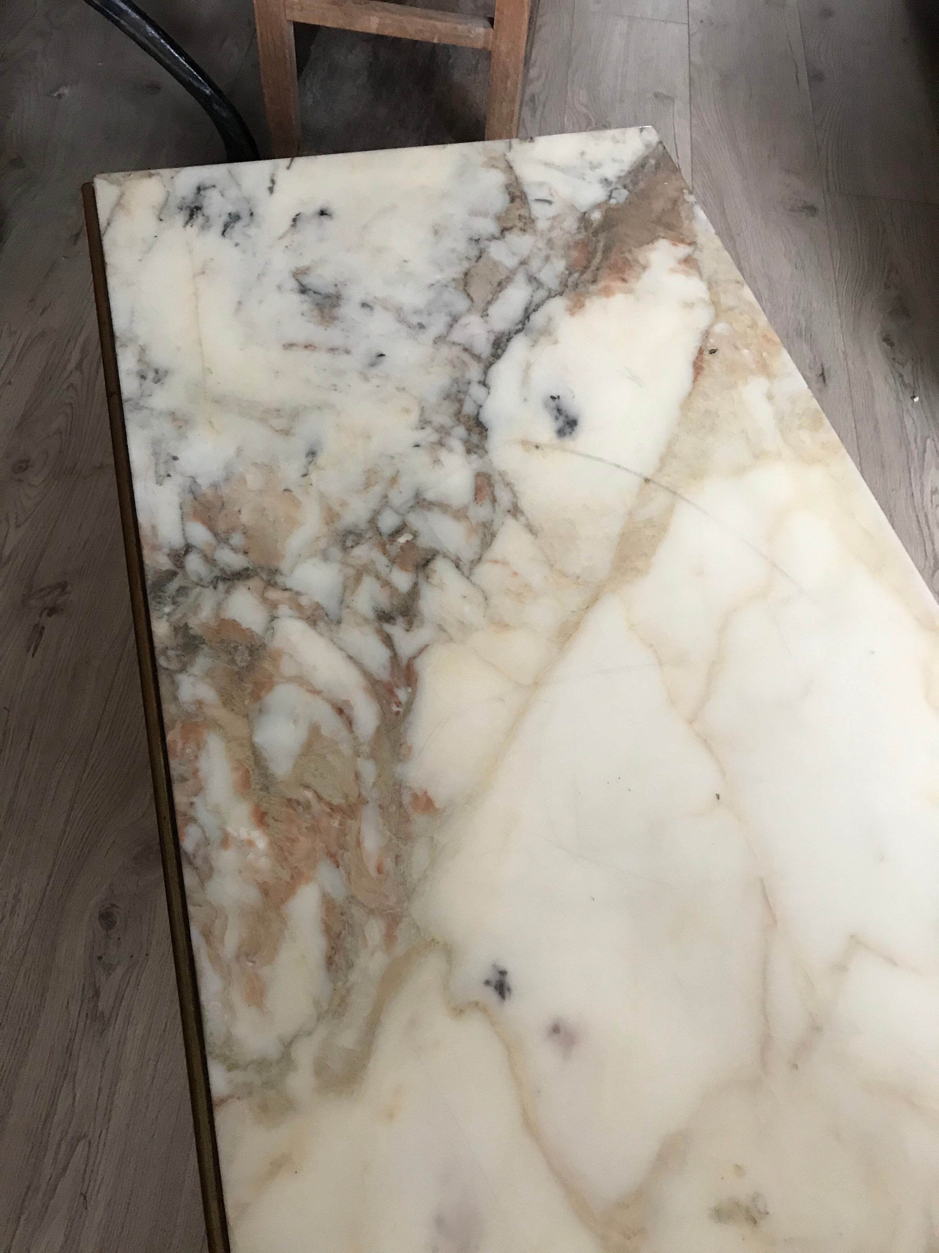 Marble and golden patina iron coffee table