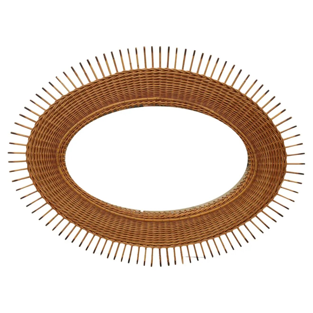 Midcentury rattan mirror by Jan Kalous for Úluv 1960s, czechoslovakia 85x55cm