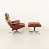 Lounge chair with footstool in aniline leather , 1970s