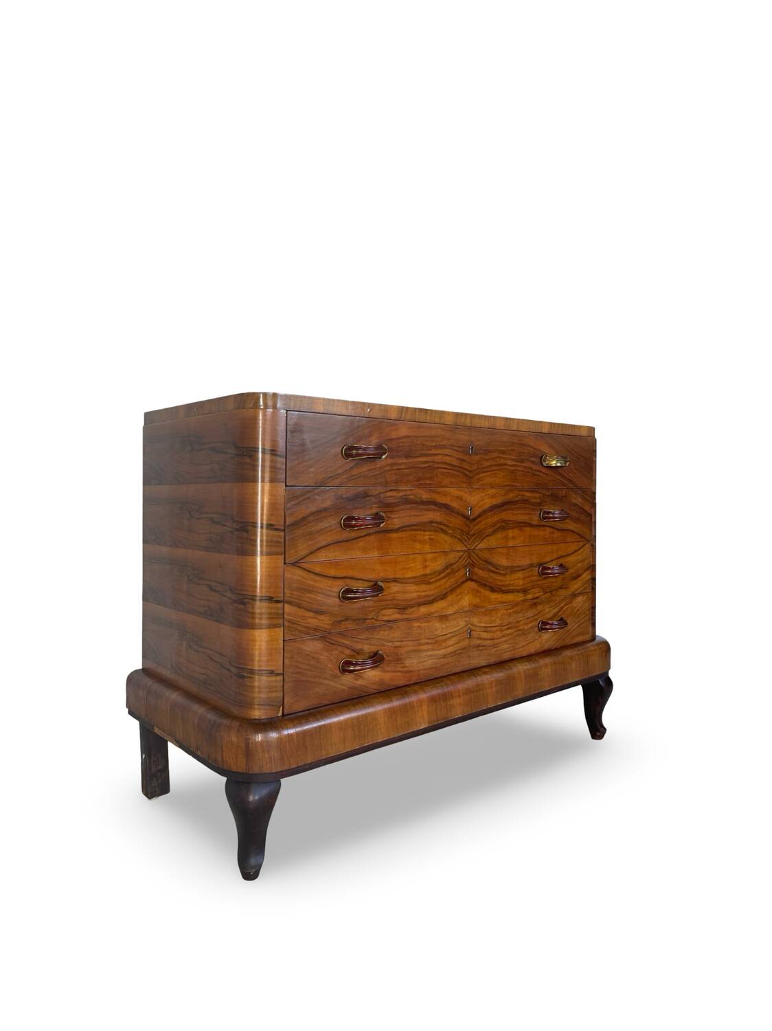 Commode italienne Art déco en ronce de noyer, années 1930