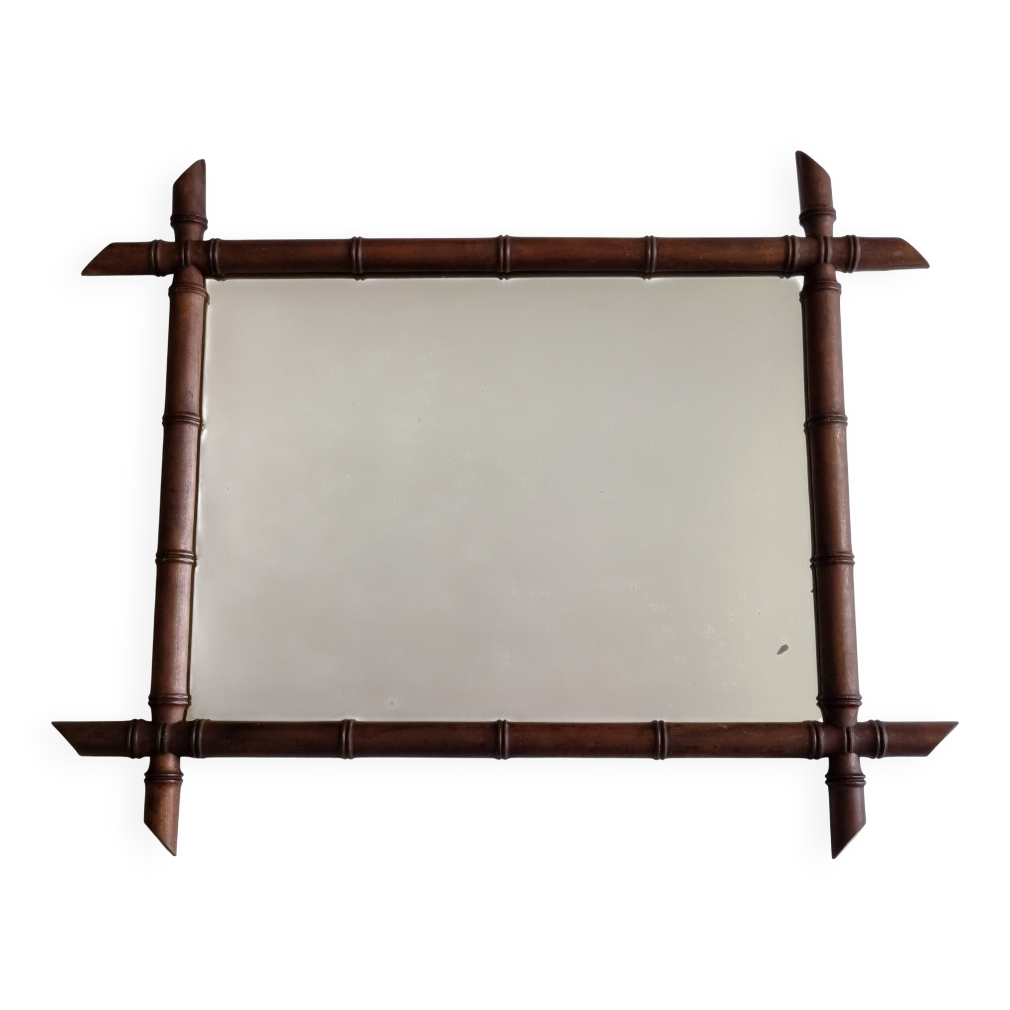 Miroir mural en bois tourné façon bambou, style Napoléon III, XIXe 67x56 cm