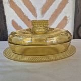 Amber glass butter dish, 1940