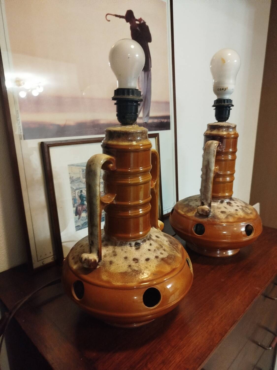 Pair of Fat Lava Mid-Century Ceramic Lamps, Germany, 1960s