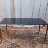Table basse vintage en laiton et verre