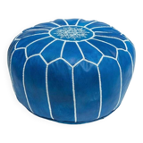 Moroccan leather pouf, Moroccan ottoman pouf, blue Moroccan pouf, Moroccan vintage, leather pouf