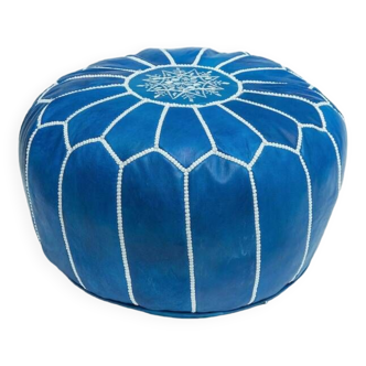 Moroccan leather pouf, Moroccan ottoman pouf, blue Moroccan pouf, Moroccan vintage, leather pouf