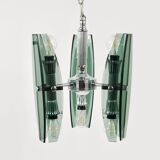 Glass and chrome suspension light in Fontana Arte style by Veca Murano, Italy.