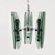Glass and chrome suspension light in Fontana Arte style by Veca Murano, Italy.