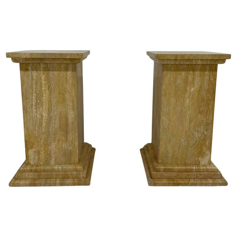 Pair of Art Deco Travertine Columns, Italy, Elegant Design, 1940s