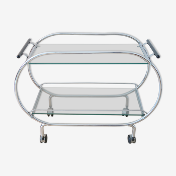 Serving chrome trolley and vintage glass