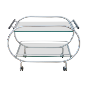 Serving chrome trolley and vintage glass
