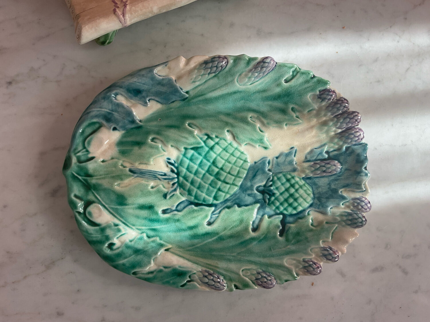 Antique majolica asparagus dish