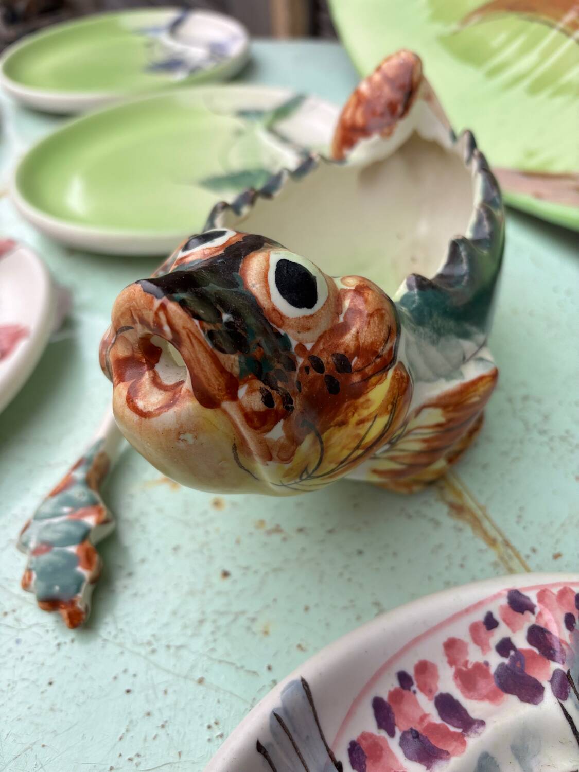 Vintage Vallauris ceramic dinnerware set. Fish design. 1960s