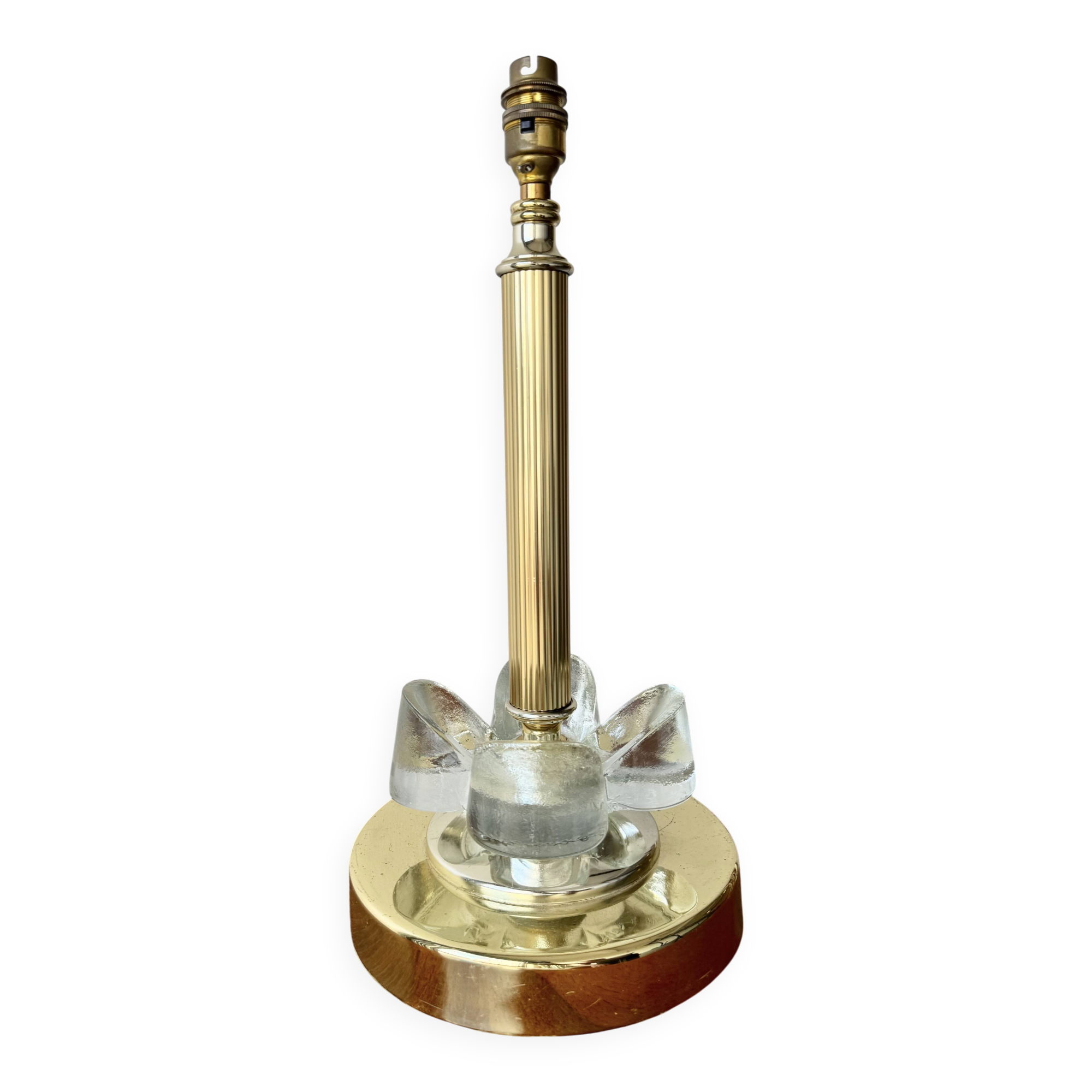 Base de lampe de table en laiton et verre vintage
