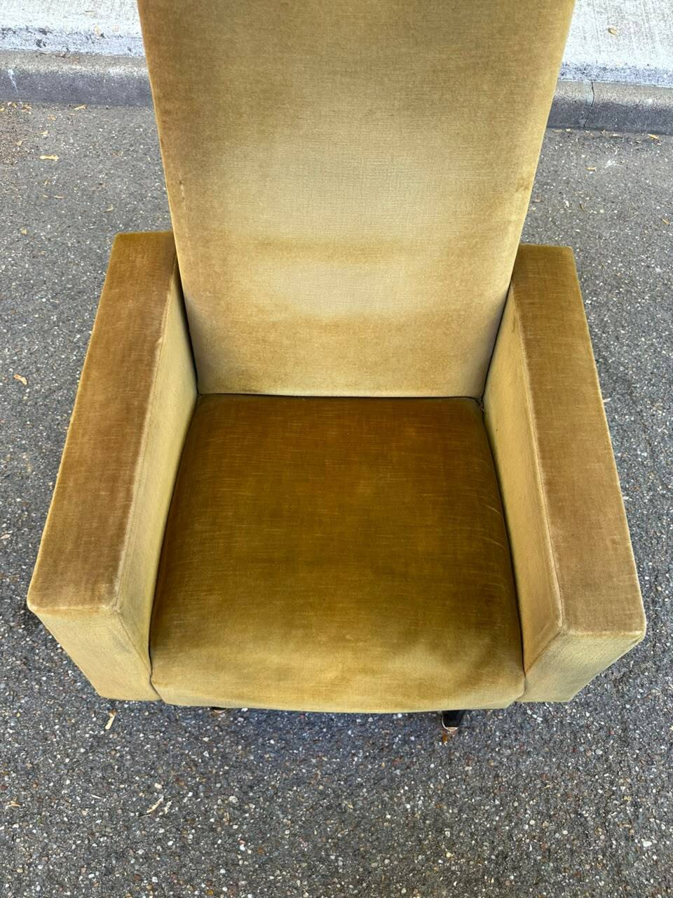 Mid-Century mustard velvet armchair from the 60s with black metal legs.