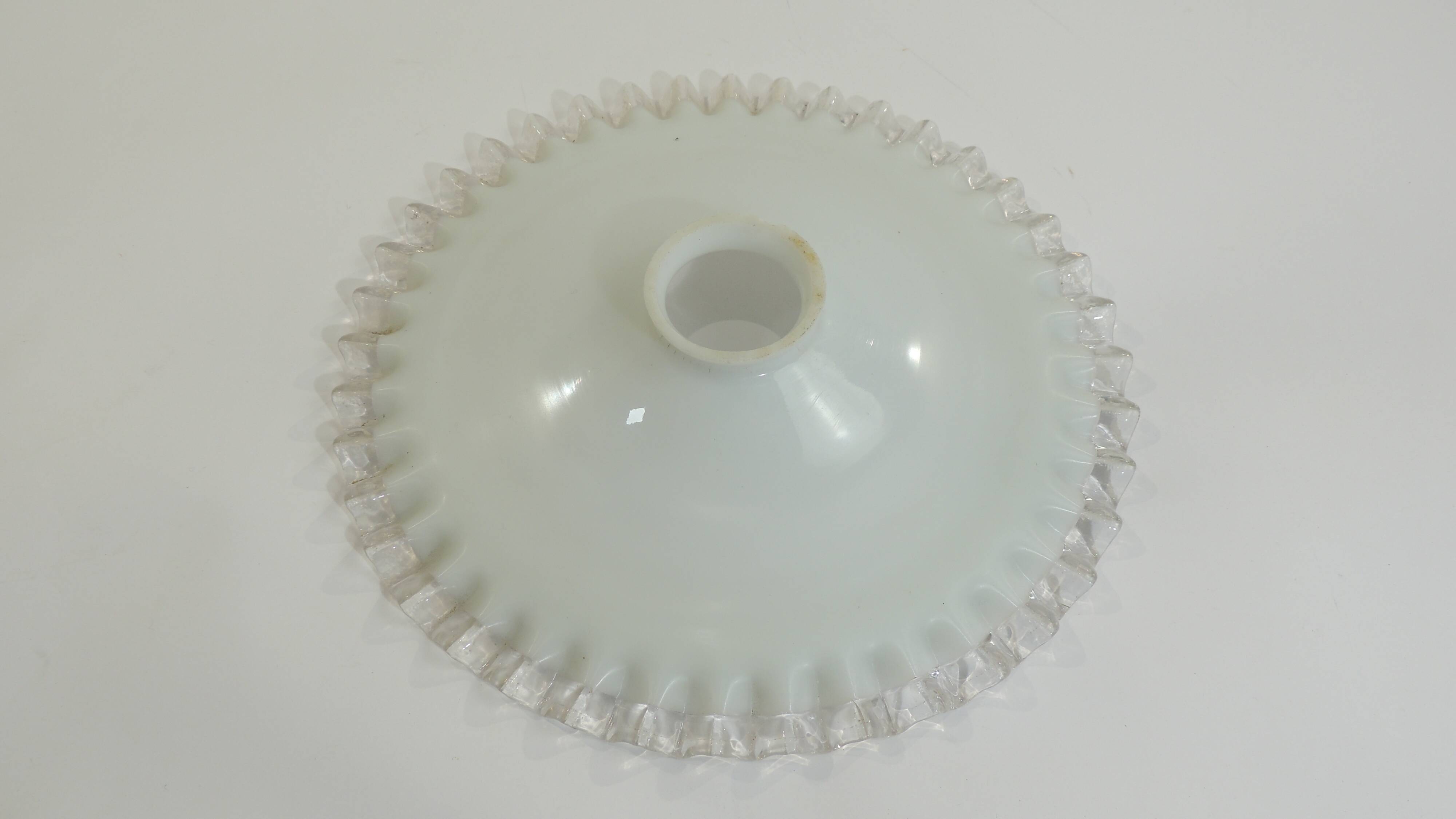 Vintage lampshade in white opaline glass with a transparent serrated edge – Globe