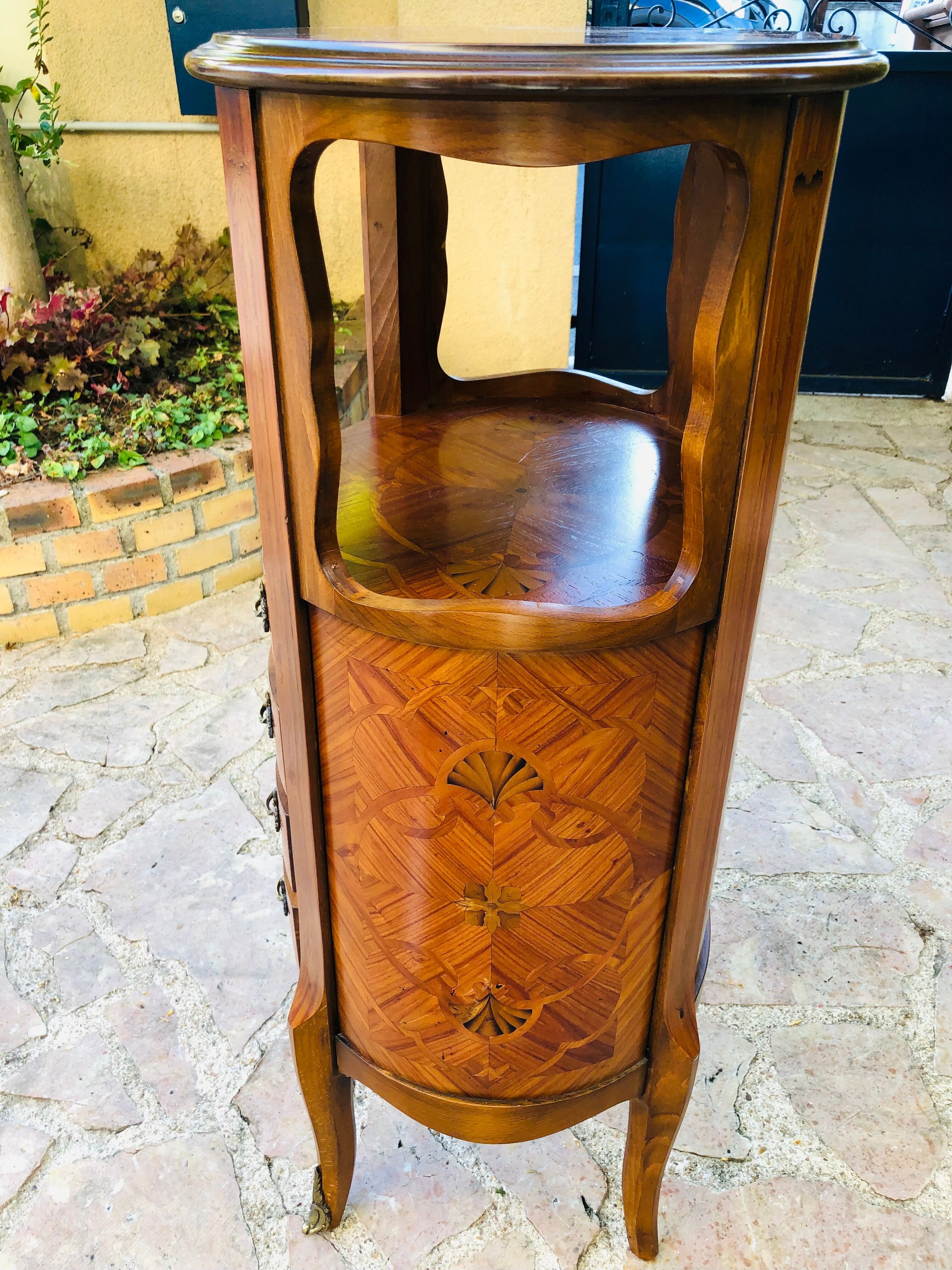 Bedside table in Louis XV style marquetry