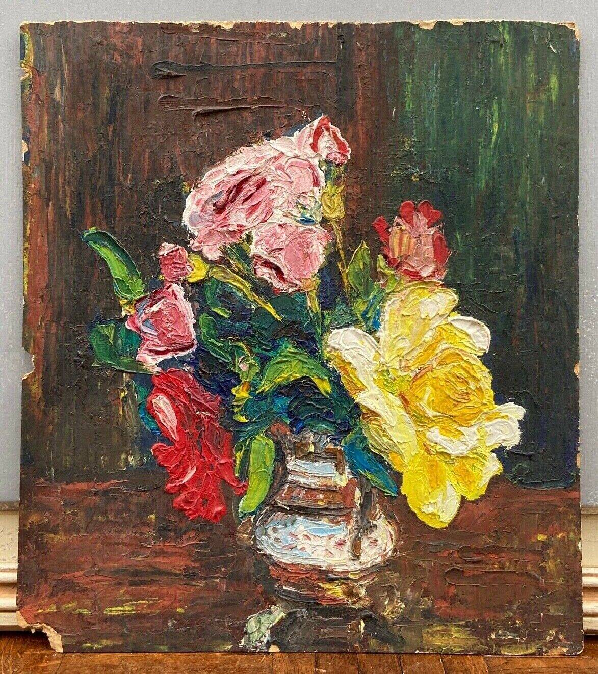 Oil on cardboard 20th century still life with flowers