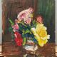 Oil on cardboard 20th century still life with flowers