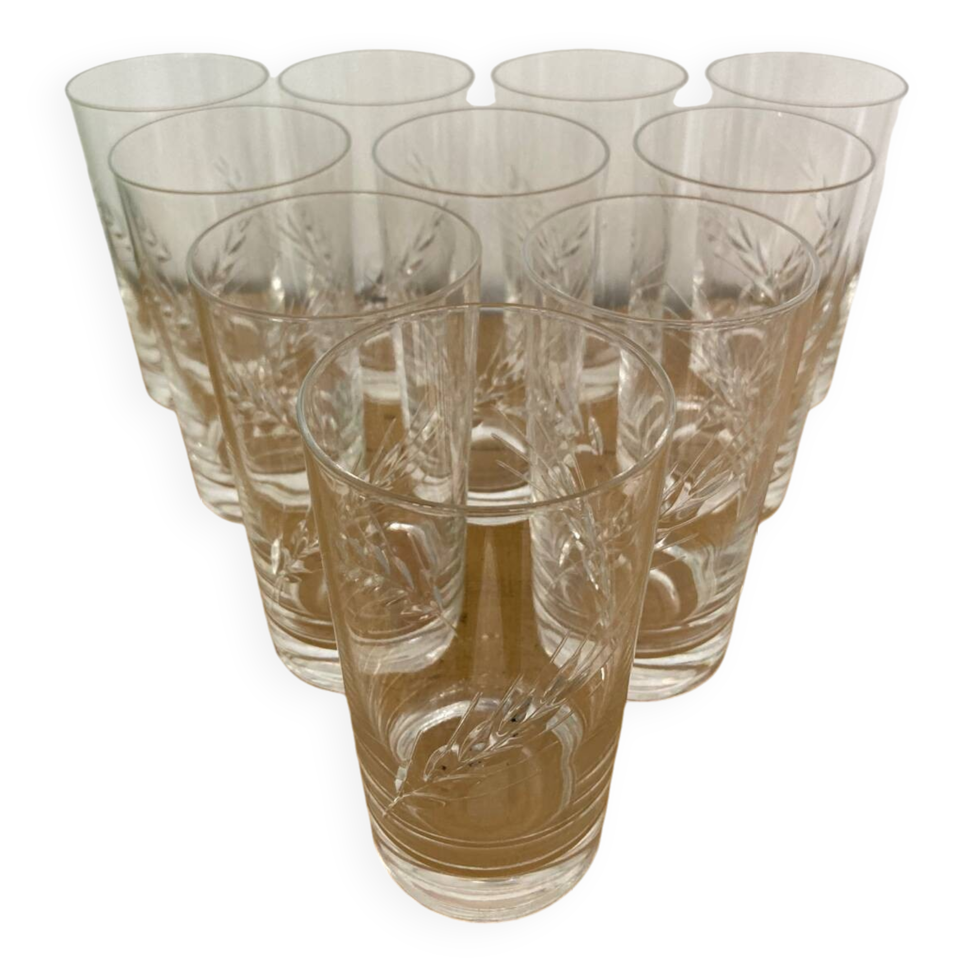 Set of 10 cut crystal orangeade glasses