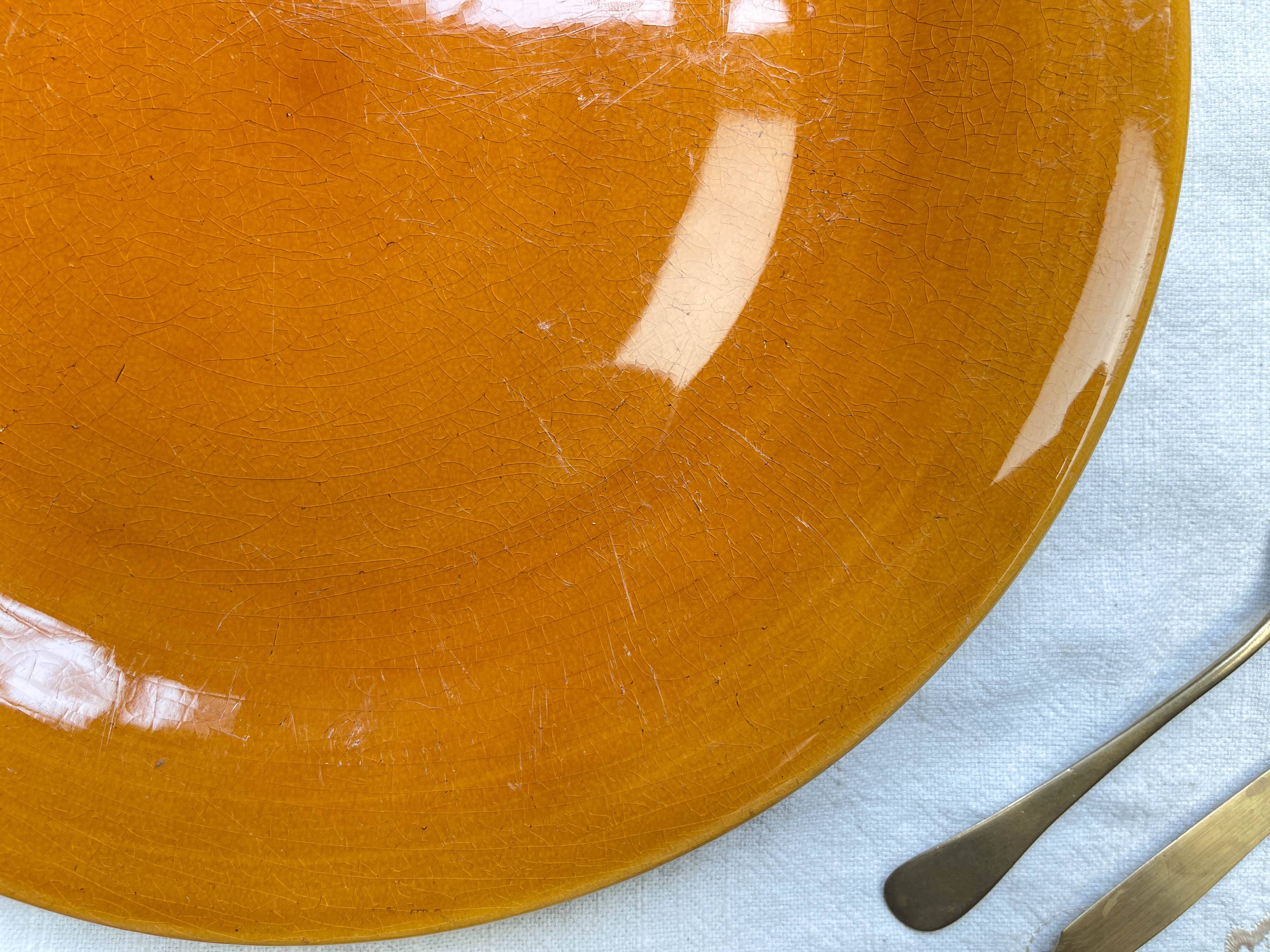 Vintage Longchamp amber earthenware dish, France 1970