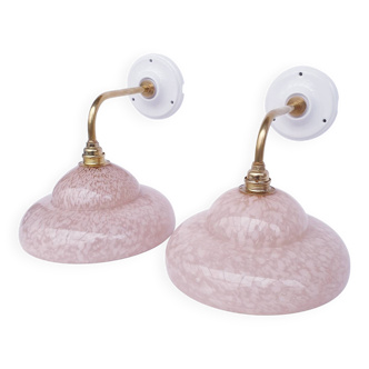 Appliques vintage en laiton et verre moucheté