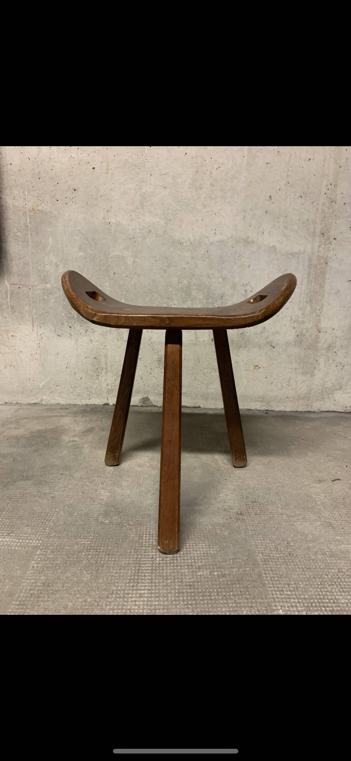 Vintage Wooden Brutalist Tripod Stool
