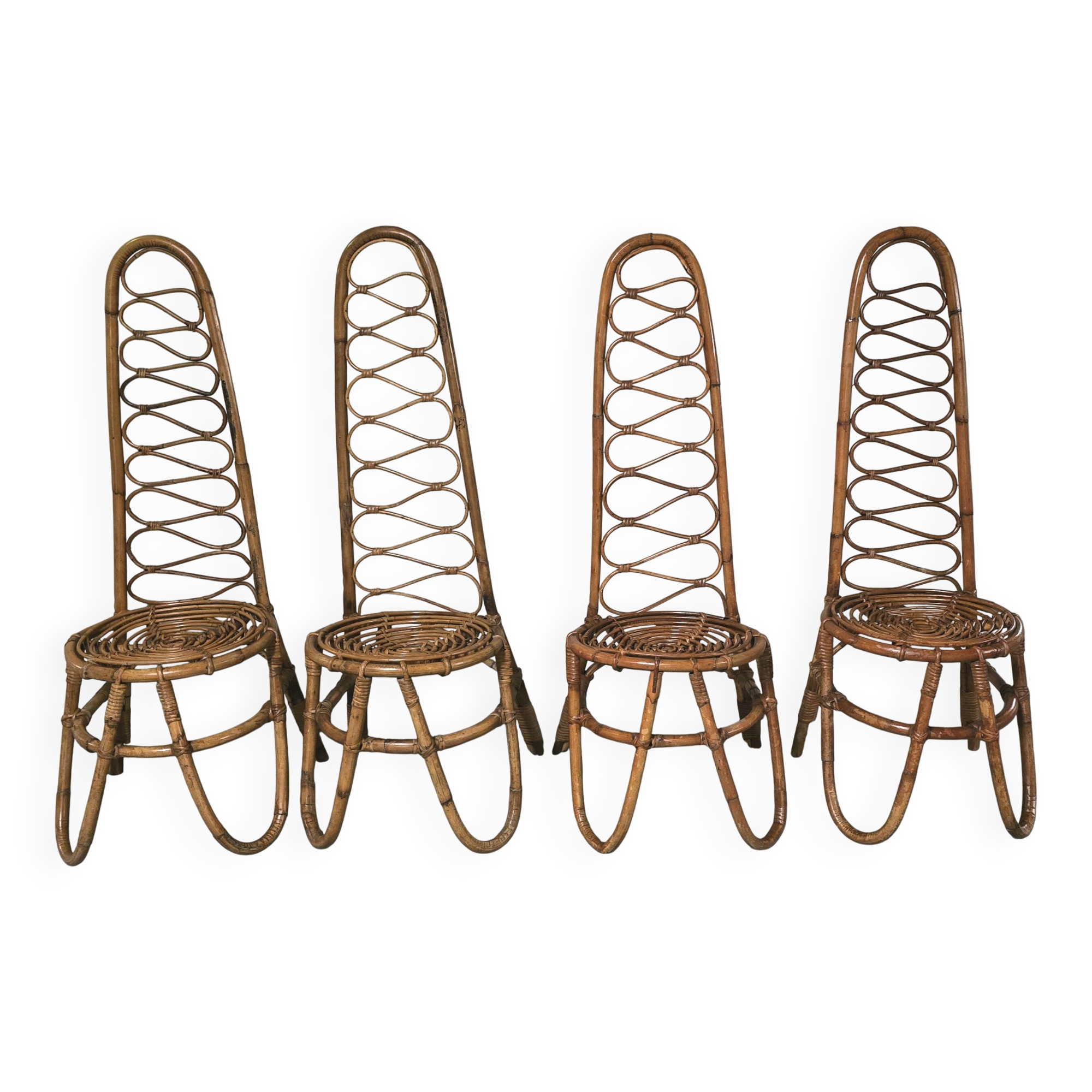 Set of 4 bamboo chairs produced, 1960