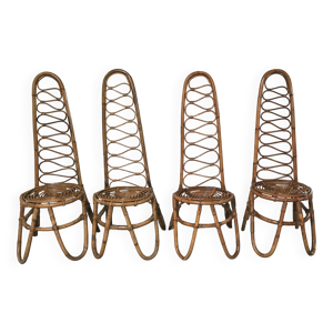Lot de 4 chaises en bambou - 1960